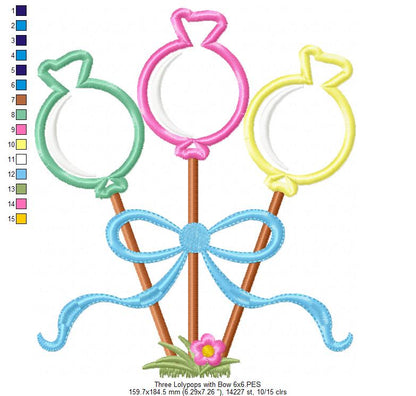 Three Lollipops with Bow - Applique