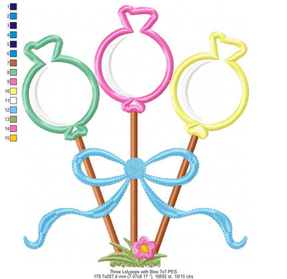Three Lollipops with Bow - Applique