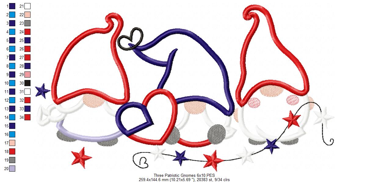 Three Patriotic Gnomes - Applique