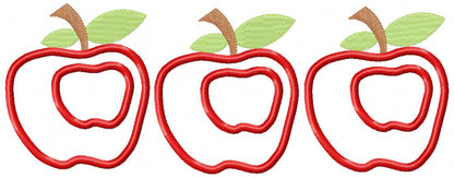 Three Apples Appliqué Embroidery Design - Cute Apple Trio - Machine Embroidery File
