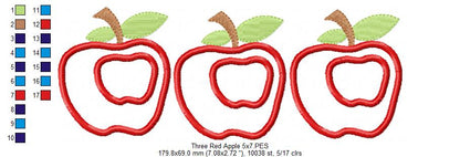 Three Apples Appliqué Embroidery Design - Cute Apple Trio - Machine Embroidery File