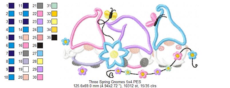 Three Spring Gnomes with Flowers - Applique