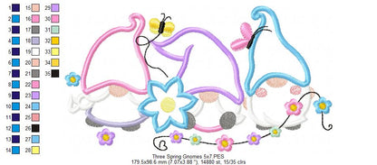 Three Spring Gnomes with Flowers - Applique