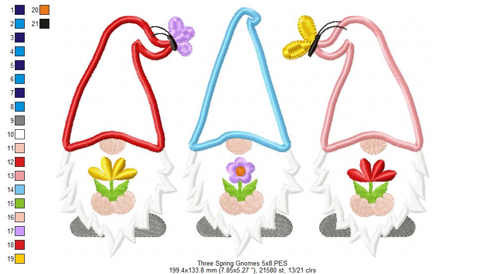 Three Spring Gnomes - Applique