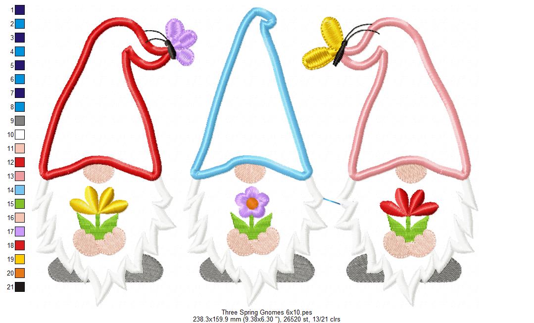 Three Spring Gnomes - Applique