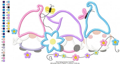 Three Spring Gnomes with Flowers - Applique