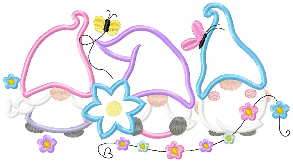 Three Spring Gnomes with Flowers - Applique