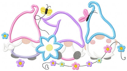 Three Spring Gnomes with Flowers - Applique