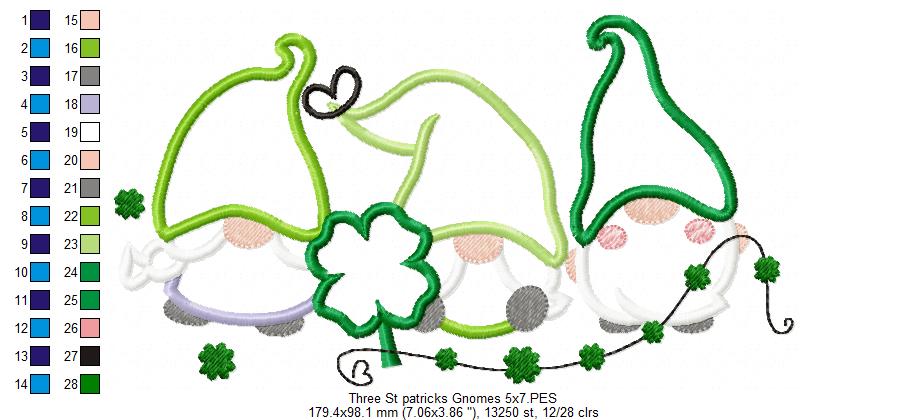 Three St. Patrick's Gnomes - Applique