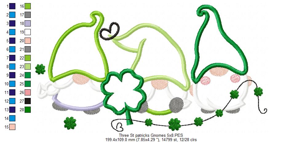 Three St. Patrick's Gnomes - Applique