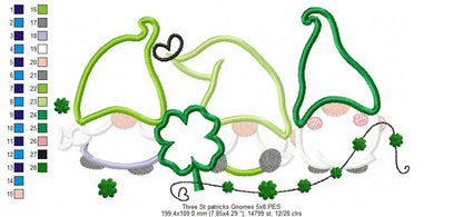 Three St. Patrick's Gnomes - Applique