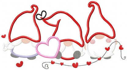 Three Valentines Gnomes - Applique