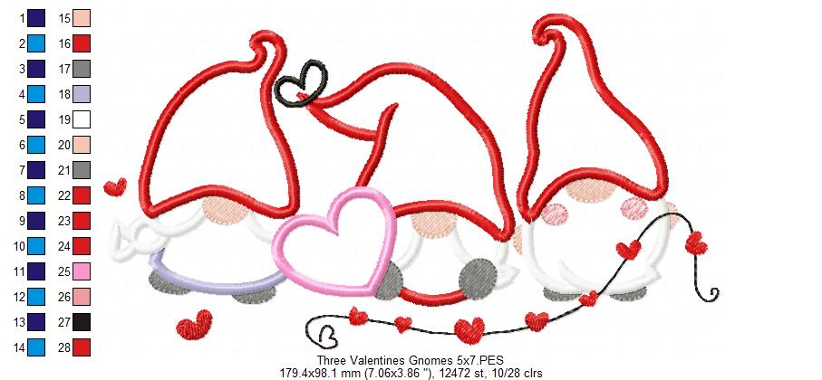 Three Valentines Gnomes - Applique
