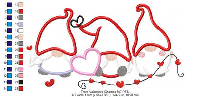 Three Valentines Gnomes - Applique