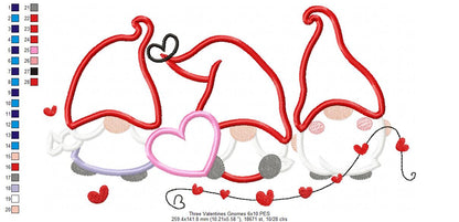 Three Valentines Gnomes - Applique