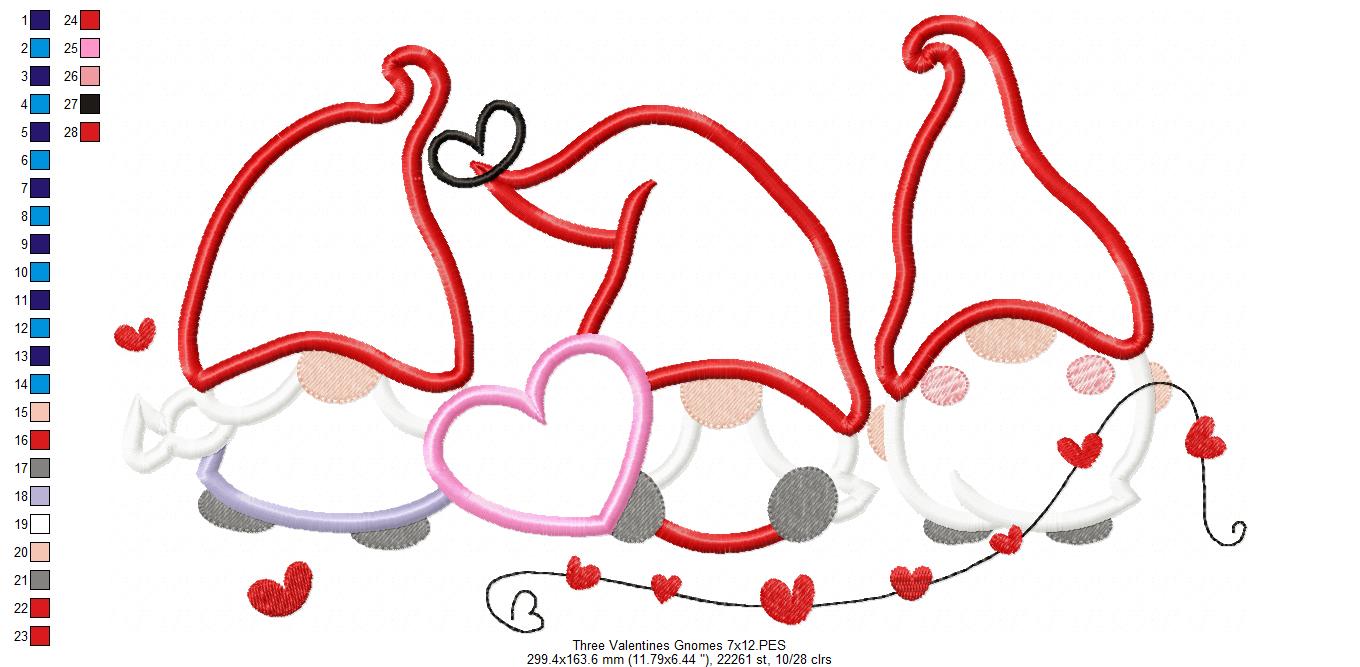 Three Valentines Gnomes - Applique