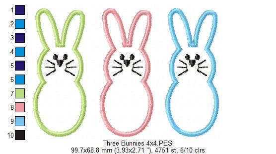 Three Bunnies - Applique - Machine Embroidery Design