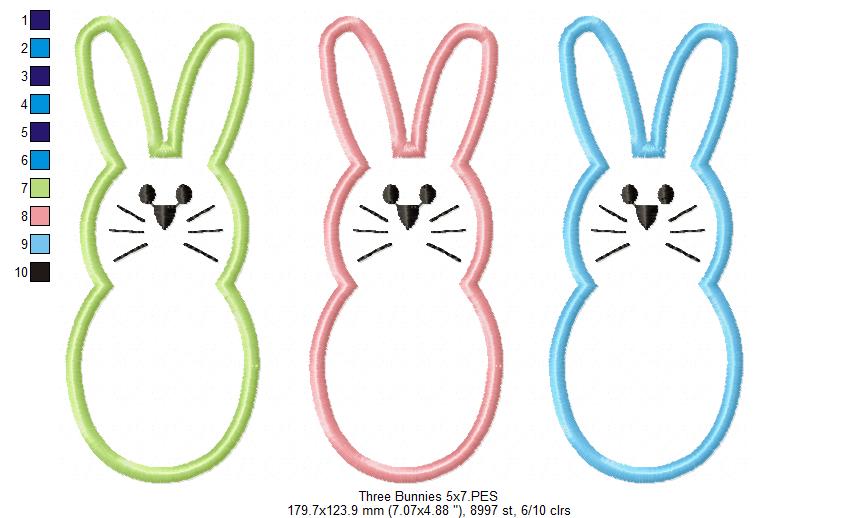 Three Bunnies - Applique - Machine Embroidery Design