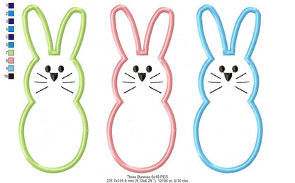 Three Bunnies - Applique - Machine Embroidery Design