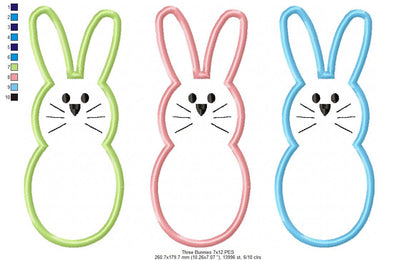 Three Bunnies - Applique - Machine Embroidery Design
