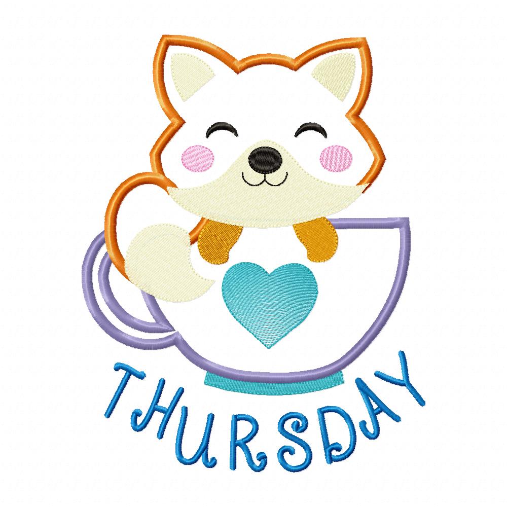 Days of the Week Animals in the Cup - Applique - Set of 7 designs