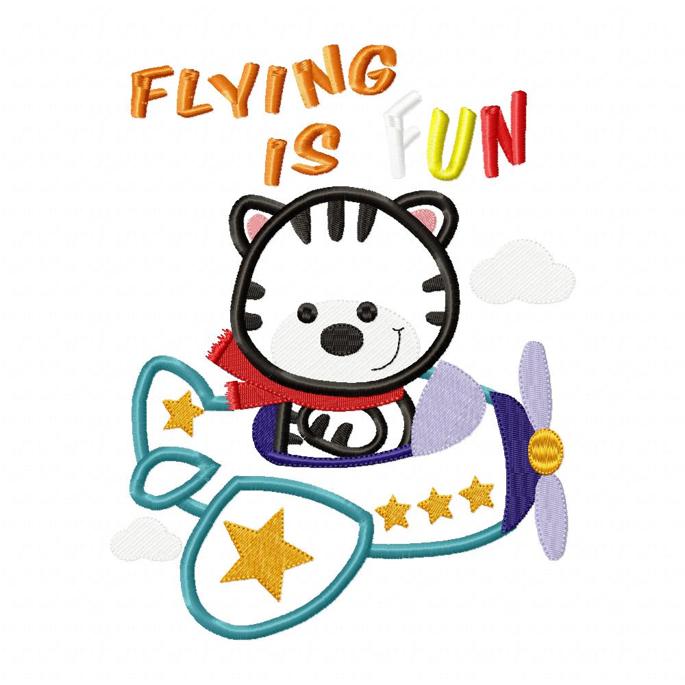 Tiger Flying is Fun - Applique - Machine Embroidery Design