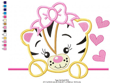 Tiger Girl - Applique - Machine Embroidery Design