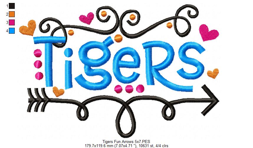 Tigers Fun Arrows and Hearts - Fill Stitch