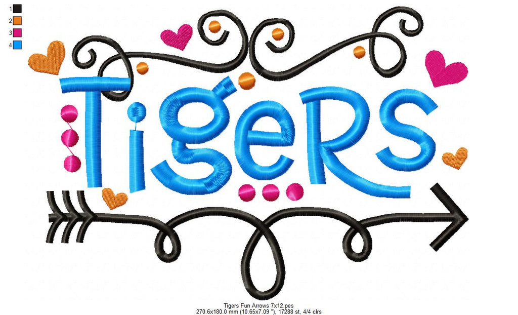 Tigers Fun Arrows and Hearts - Fill Stitch