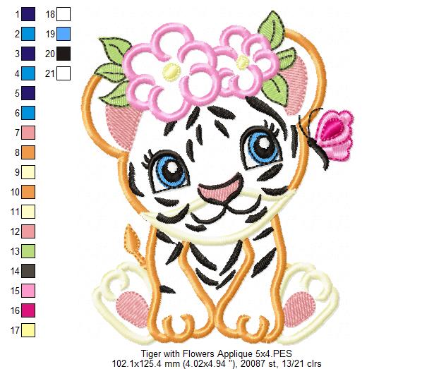 Tiger Girl with Flowers - Applique