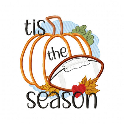 Tis The Season Pumpkin Football - Applique - Machine Embroidery Design