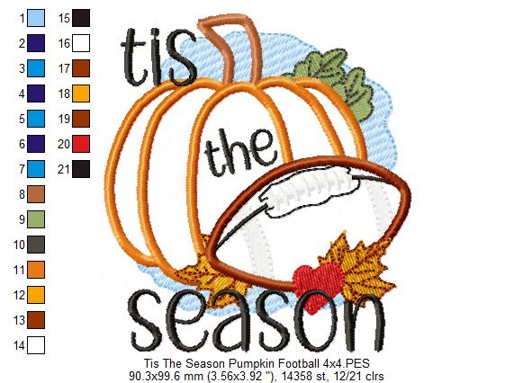 Tis The Season Pumpkin Football - Applique - Machine Embroidery Design