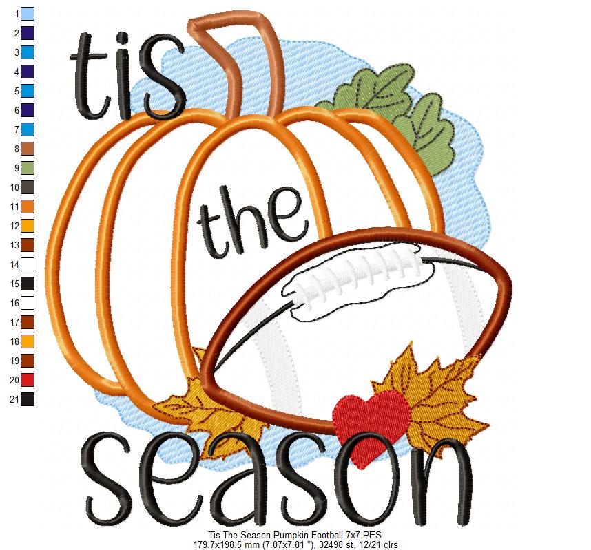 Tis The Season Pumpkin Football - Applique - Machine Embroidery Design