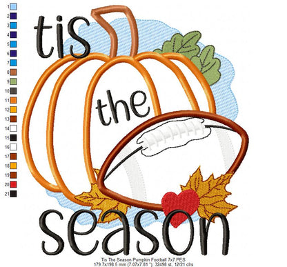 Tis The Season Pumpkin Football - Applique - Machine Embroidery Design