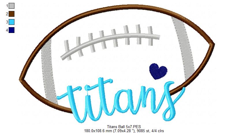 Titans Football Name – Satin Stitch – Machine Embroidery Design