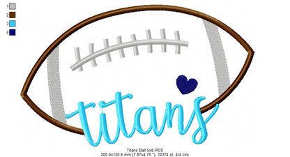 Titans Football Name – Satin Stitch – Machine Embroidery Design