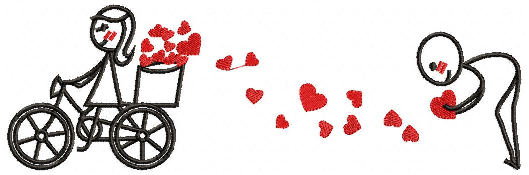 Couple, Bike and Hearts - Fill Stitch