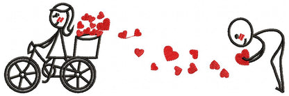 Couple, Bike and Hearts - Fill Stitch
