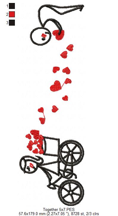 Couple, Bike and Hearts - Fill Stitch