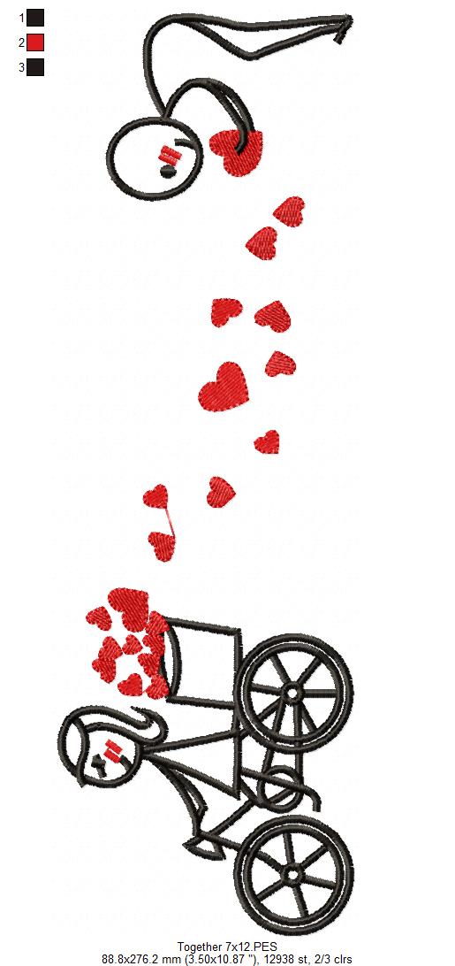 Couple, Bike and Hearts - Fill Stitch