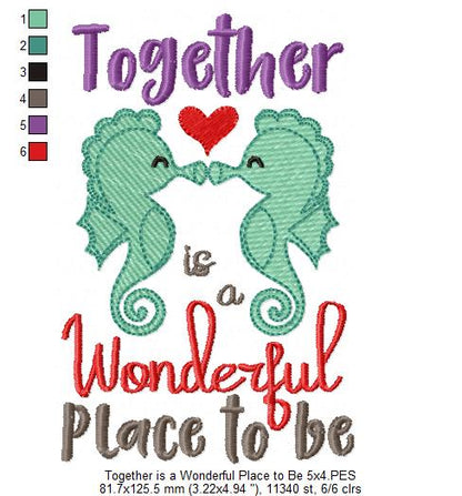 Seahorse Together is a Wonderful Place to be - Fill Stitch