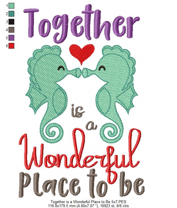 Seahorse Together is a Wonderful Place to be - Fill Stitch
