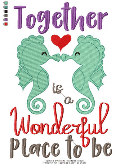 Seahorse Together is a Wonderful Place to be - Fill Stitch