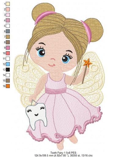 Tooth Fairy Girl – Fill Stitch – Machine Embroidery Design
