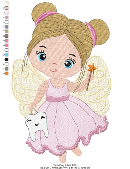 Tooth Fairy Girl – Fill Stitch – Machine Embroidery Design