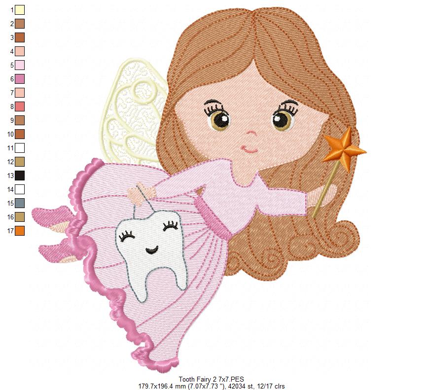 Tooth Fairy Girl Flying – Fill Stitch – Machine Embroidery Design