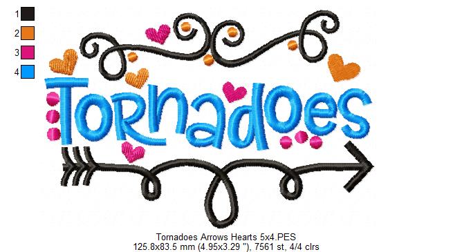 Tornadoes Arrows Hearts - Satin Stitch - Machine Embroidery Design