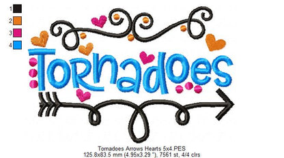 Tornadoes Arrows Hearts - Satin Stitch - Machine Embroidery Design