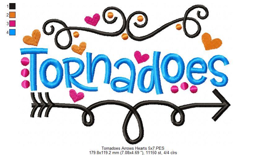 Tornadoes Arrows Hearts - Satin Stitch - Machine Embroidery Design