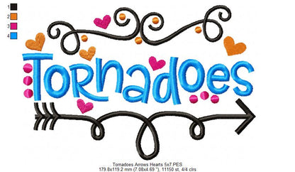Tornadoes Arrows Hearts - Satin Stitch - Machine Embroidery Design